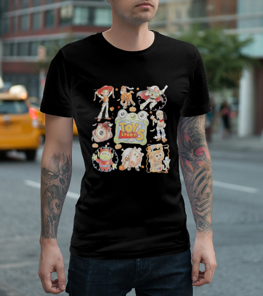 Toy Story 5 Halloween 2026 Buzz Woody Jessie Hamm Alien Potato Rex Bo Peep Slinky Decorations T-Shirt
