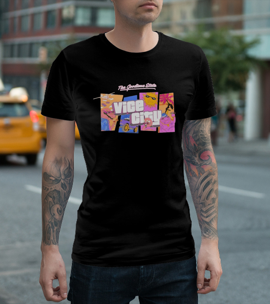 The Goodtime State Vice City Chunker Gaming Retro Tropical T-Shirt