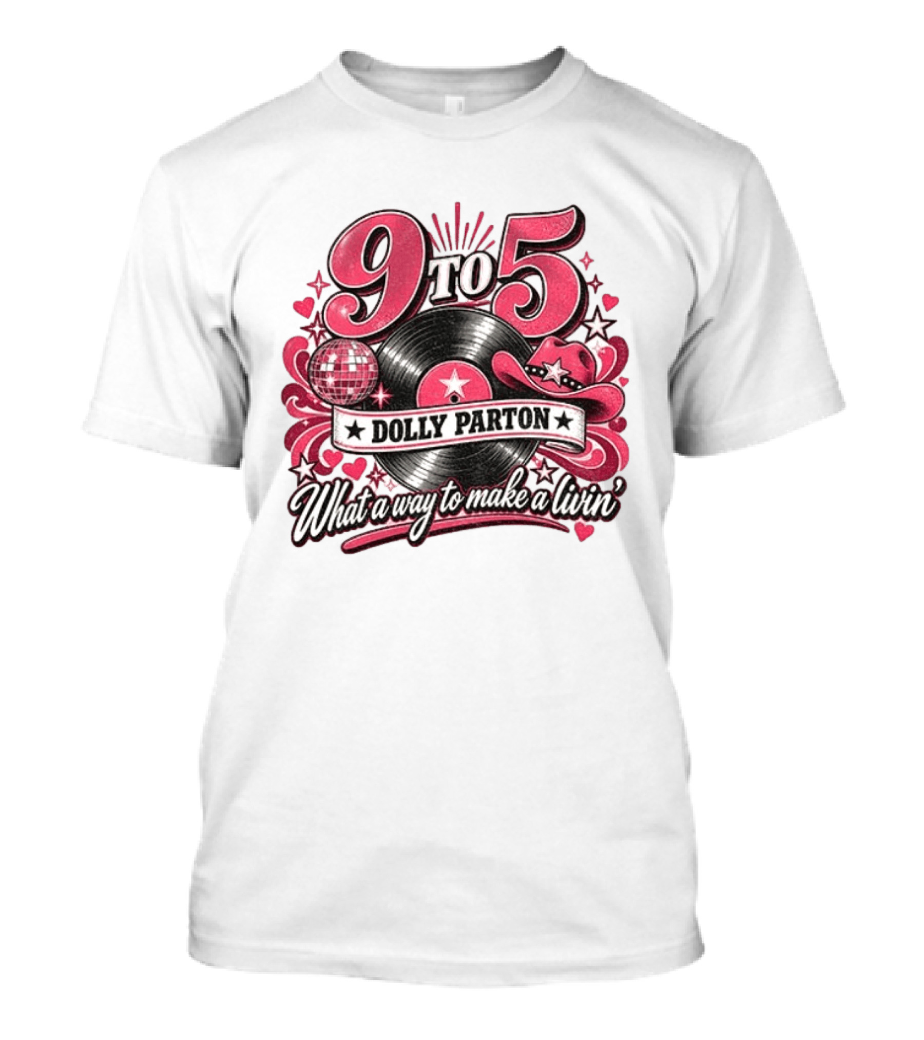 9 To 5 Dolly Parton What A Way To Make A Livin' Disco Cowgirl Hat Vinyl Record T-Shirt