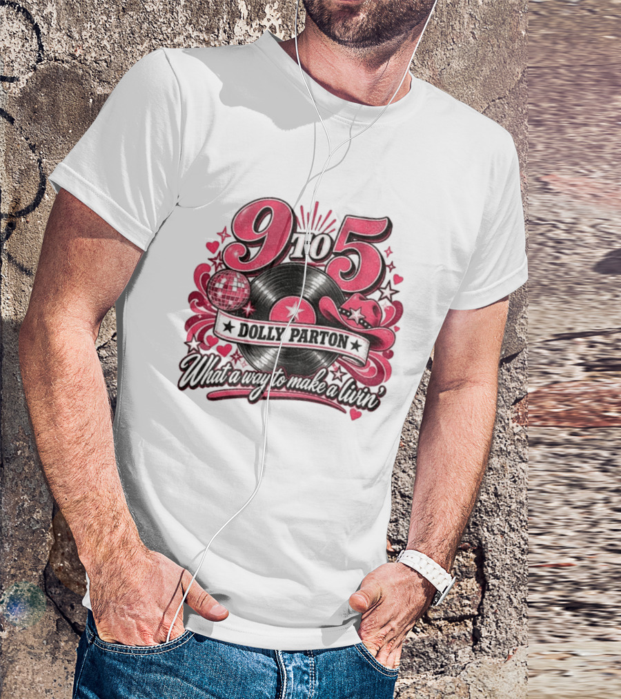 9 To 5 Dolly Parton What A Way To Make A Livin' Disco Cowgirl Hat Vinyl Record T-Shirt
