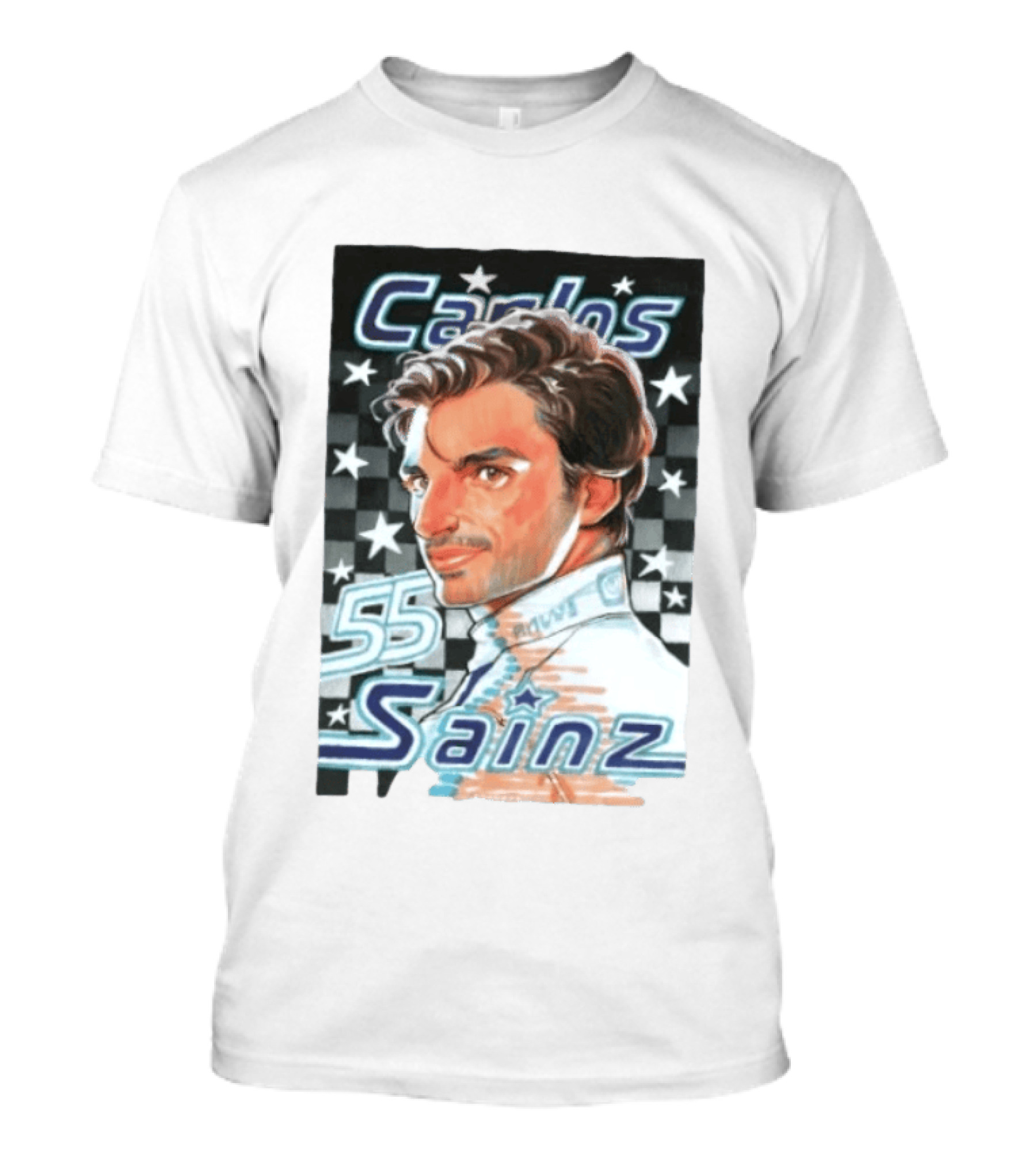 Carlos Sainz No 55 Formula 1 Racing Star Checkerboard T-Shirt
