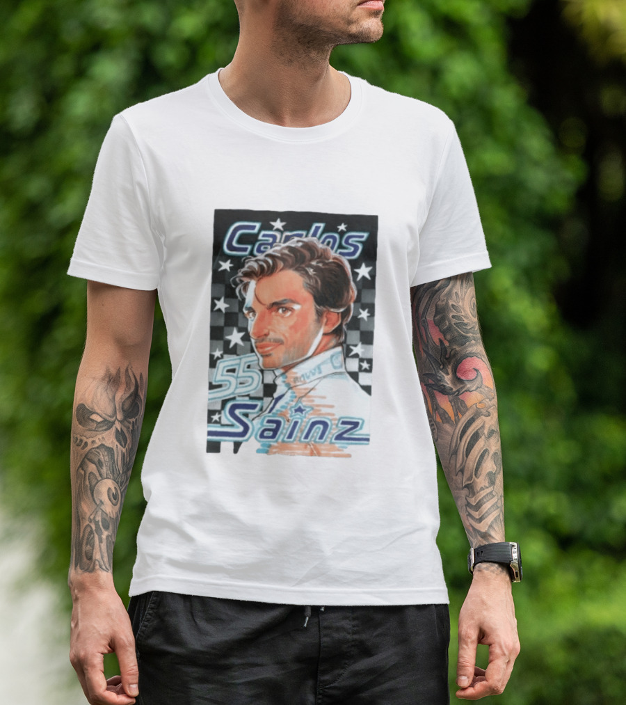 Carlos Sainz No 55 Formula 1 Racing Star Checkerboard T-Shirt