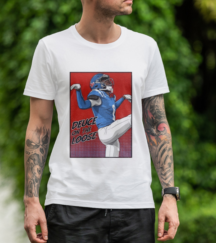 Deuce On The Loose Ole Miss Rebels Football Player Action T-Shirt