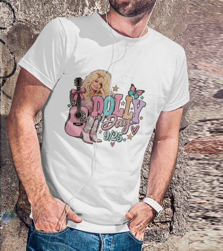 Dolly Day 9/25 Pink Butterfly Guitar Boots Stars T-Shirt