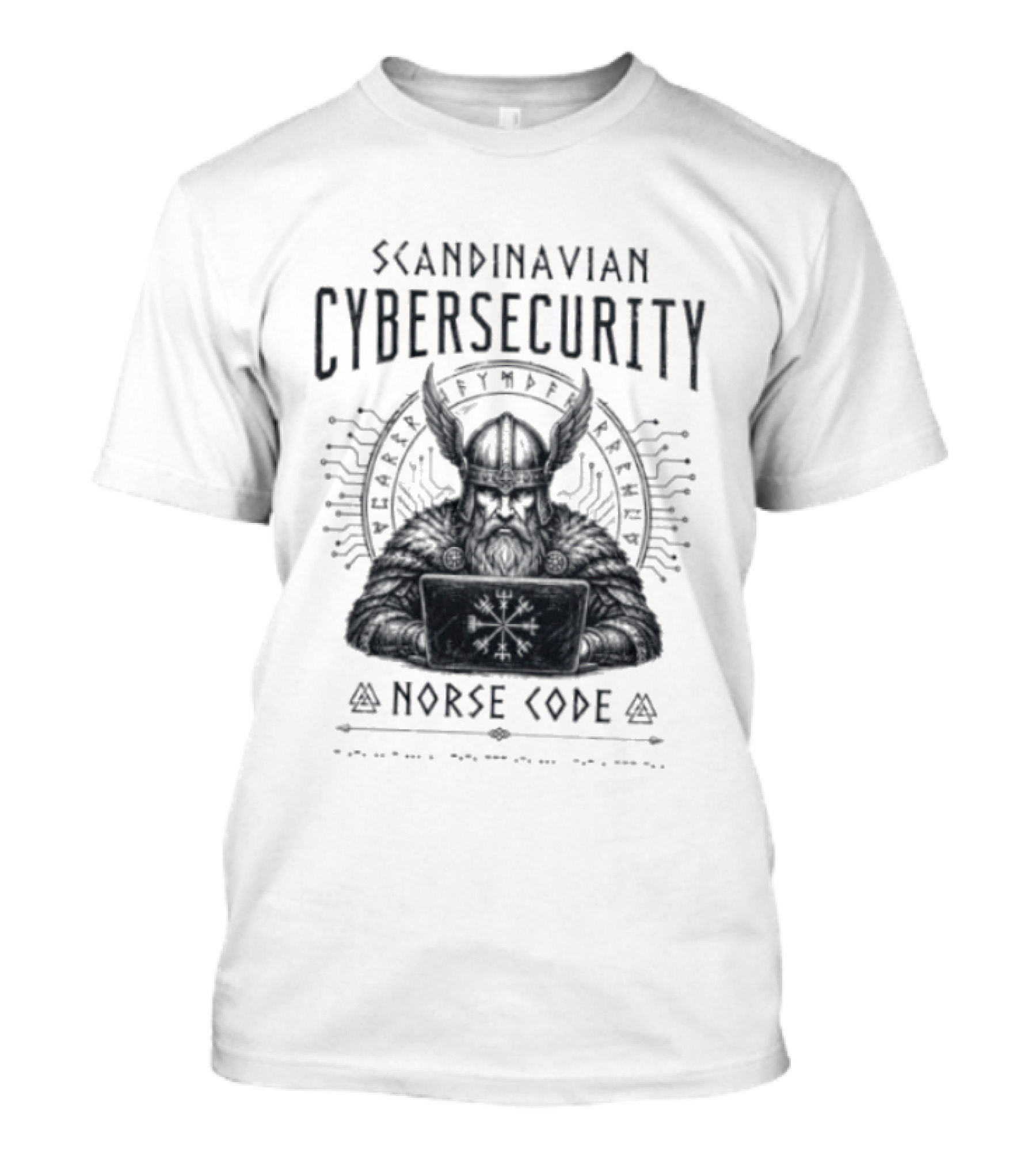 Scandinavian Cybersecurity Norse Code Digital Viking Symbol Tech T-Shirt
