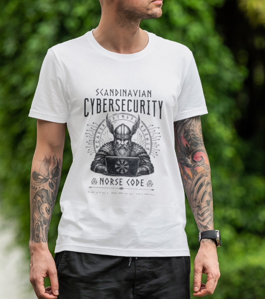 Scandinavian Cybersecurity Norse Code Digital Viking Symbol Tech T-Shirt