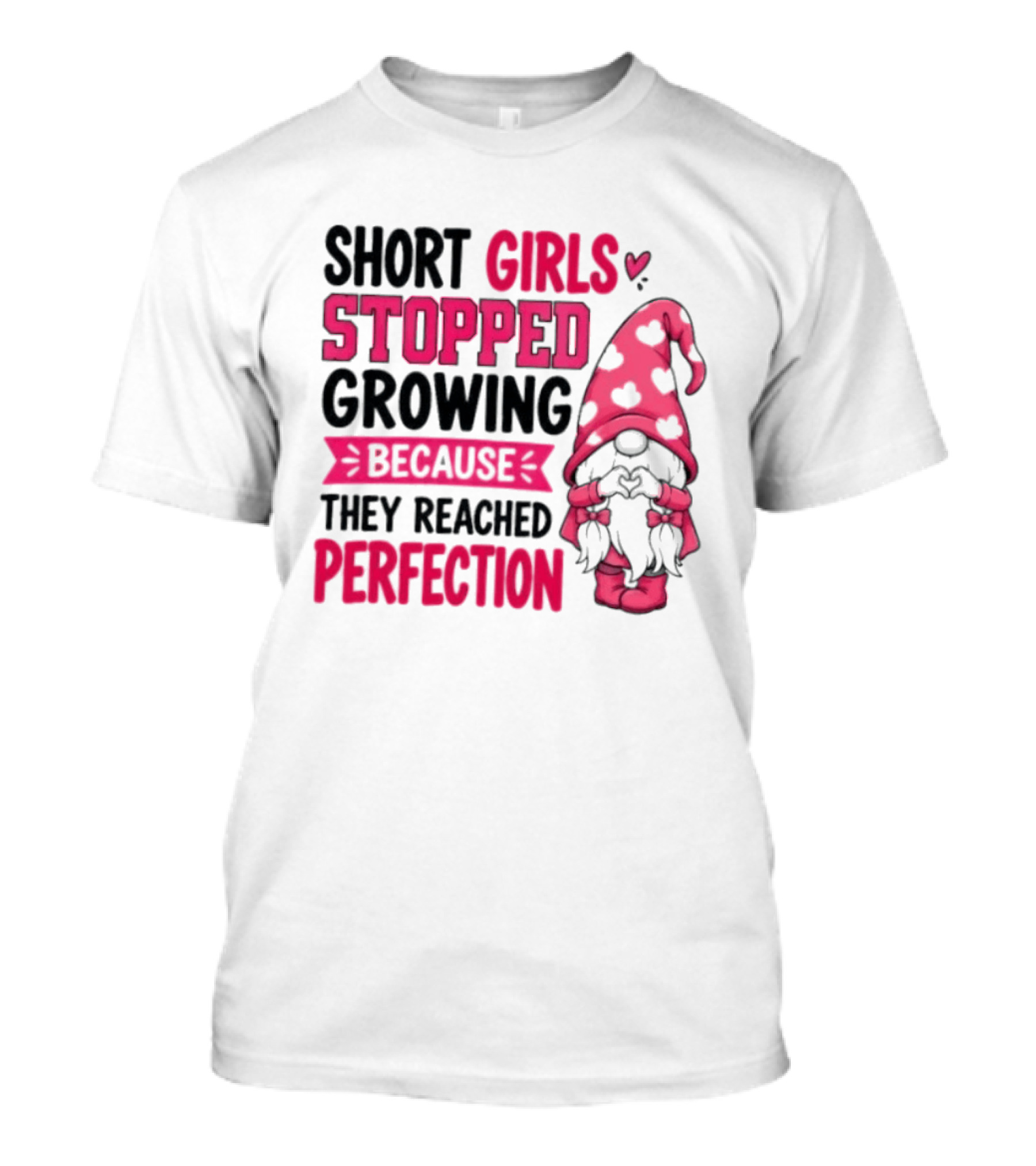 Short Girls Stopped Growing Because They Reached Perfection Gnome Heart Hat T-Shirt