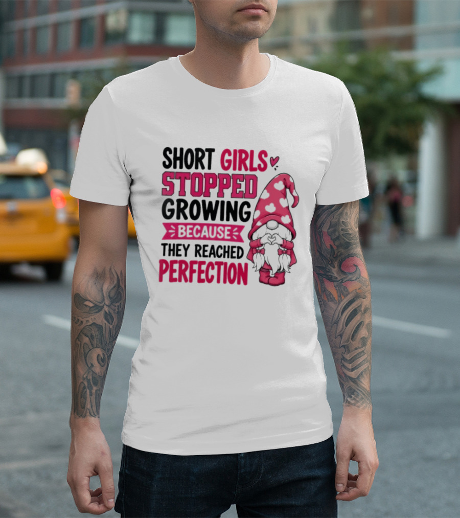 Short Girls Stopped Growing Because They Reached Perfection Gnome Heart Hat T-Shirt