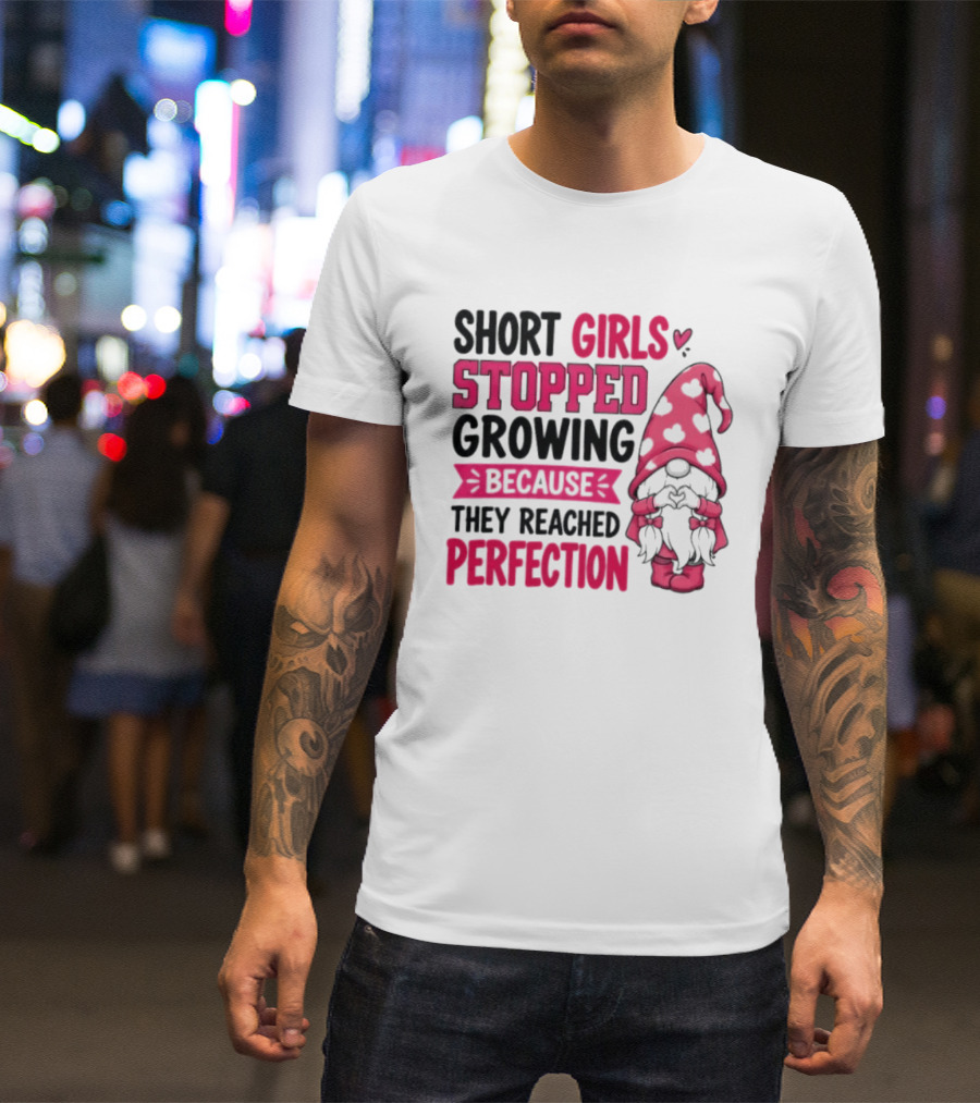 Short Girls Stopped Growing Because They Reached Perfection Gnome Heart Hat T-Shirt