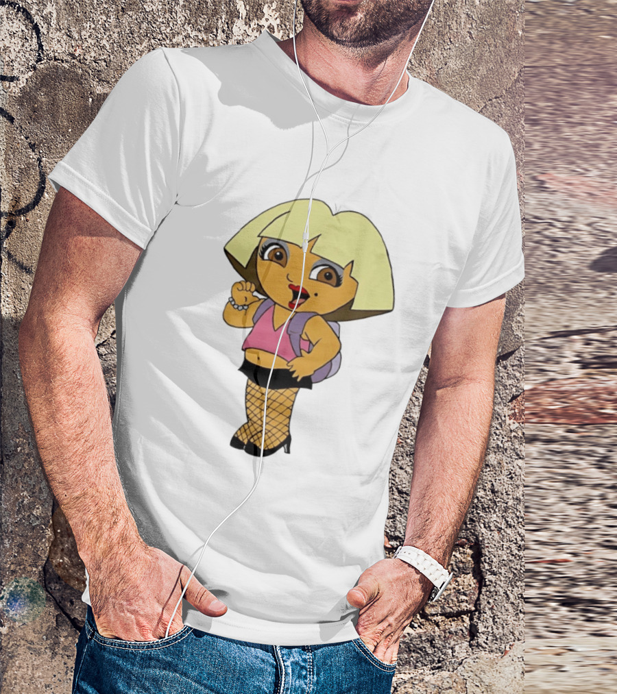 Explorer Parody Cartoon Mashup Pop Culture Icon With Backpack And Fishnets T-Shirt