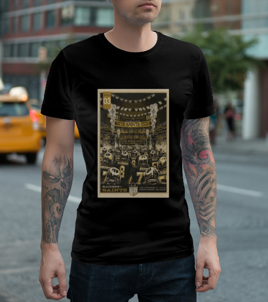 New Orleans Saints Vs Las Vegas Raiders September 27 2026 Caesars Superdome New Orleans Football Event T-Shirt