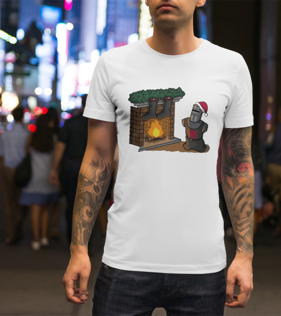 Monty Python Black Knight Christmas Holiday Fireplace Scene T-Shirt