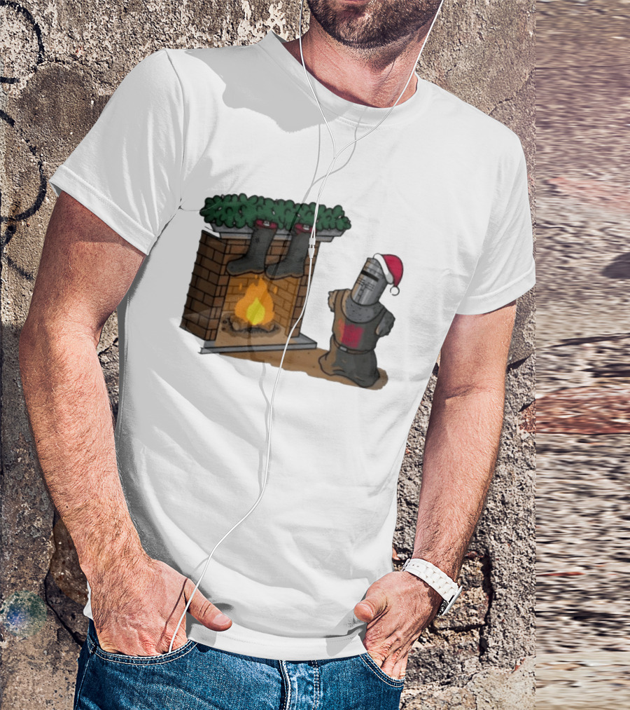 Monty Python Black Knight Christmas Holiday Fireplace Scene T-Shirt