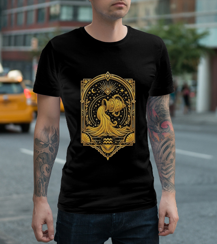 Aquarius Zodiac Golden Celestial Water Bearer T-Shirt