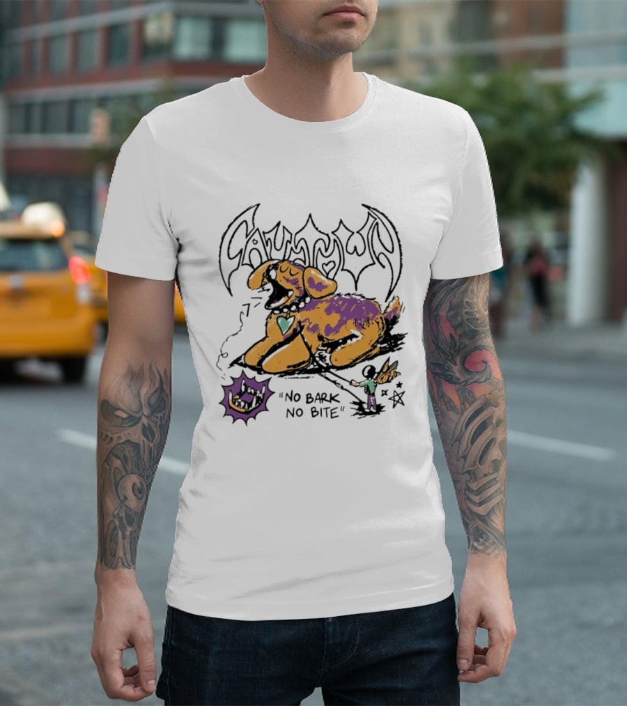 Cautown No Bark No Bite Dog Streetwear Alternative Heart Collar And Star T-Shirt
