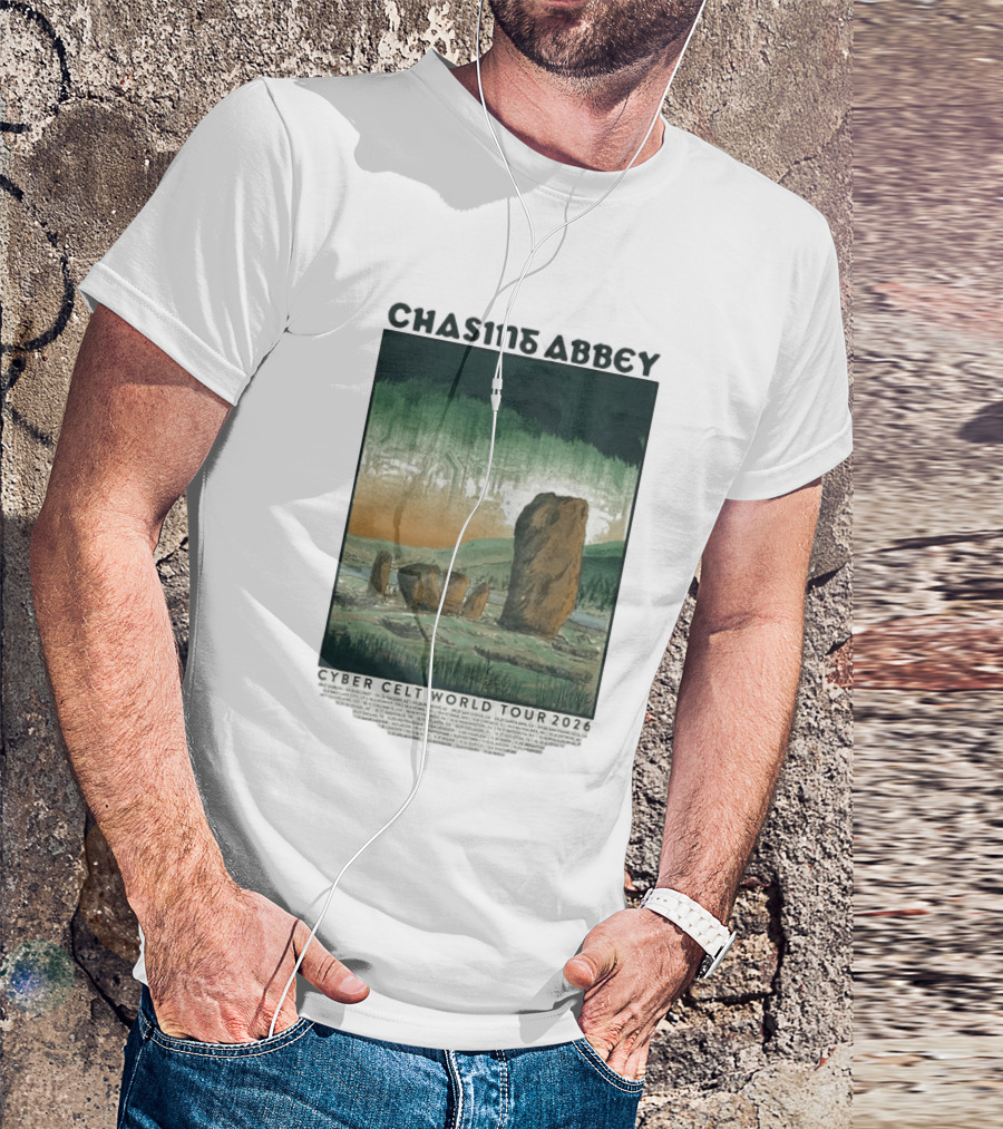 Chasins Abbey Cyber Celt World Tour 2026 Digital Stonehenge Landscape T-Shirt