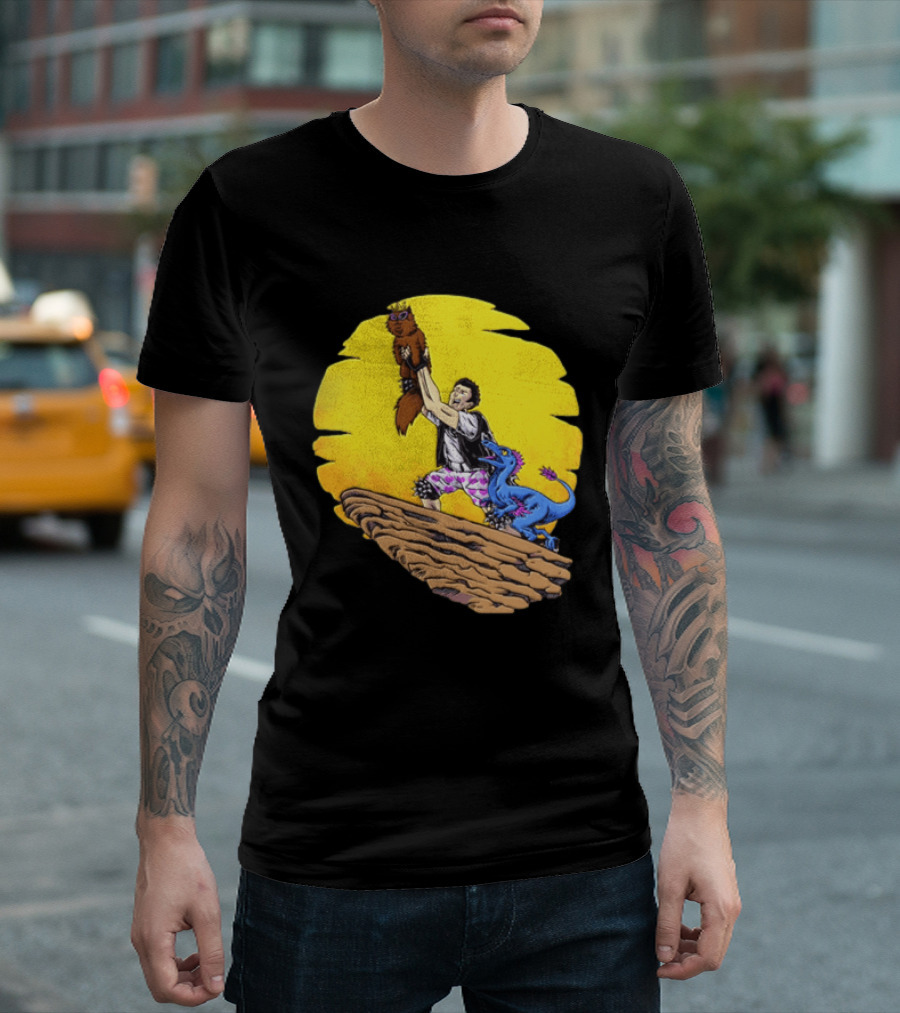 Randy Marsh Holding Cat With Blue Dinosaur Scene T-Shirt