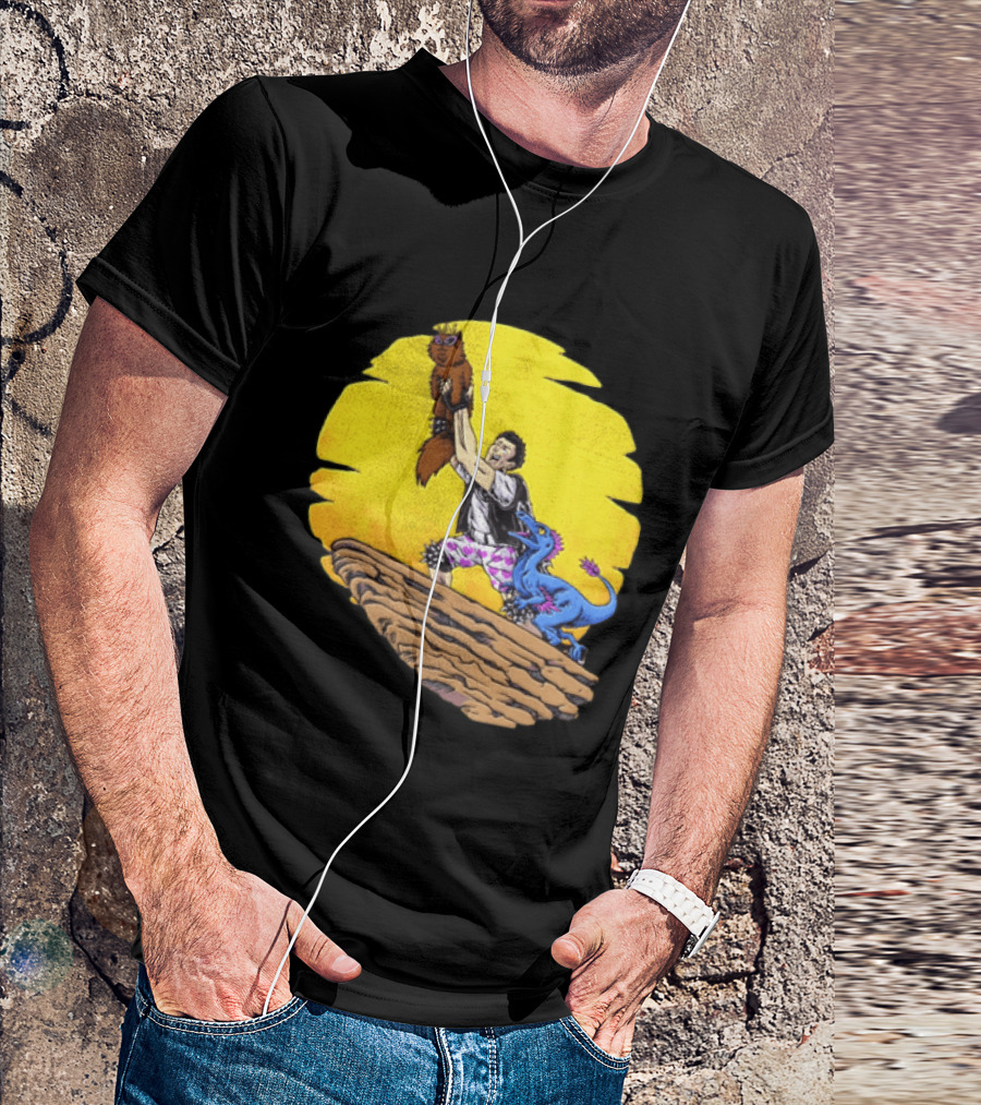 Randy Marsh Holding Cat With Blue Dinosaur Scene T-Shirt