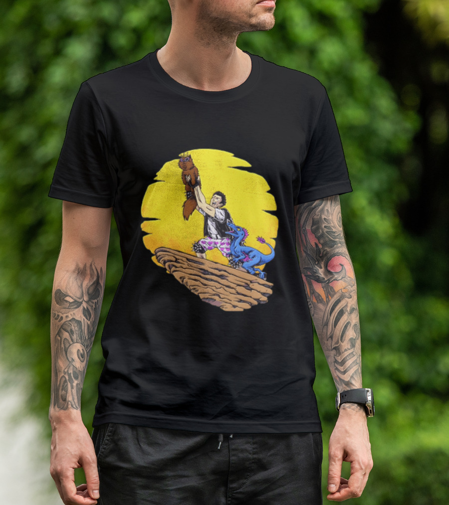 Randy Marsh Holding Cat With Blue Dinosaur Scene T-Shirt