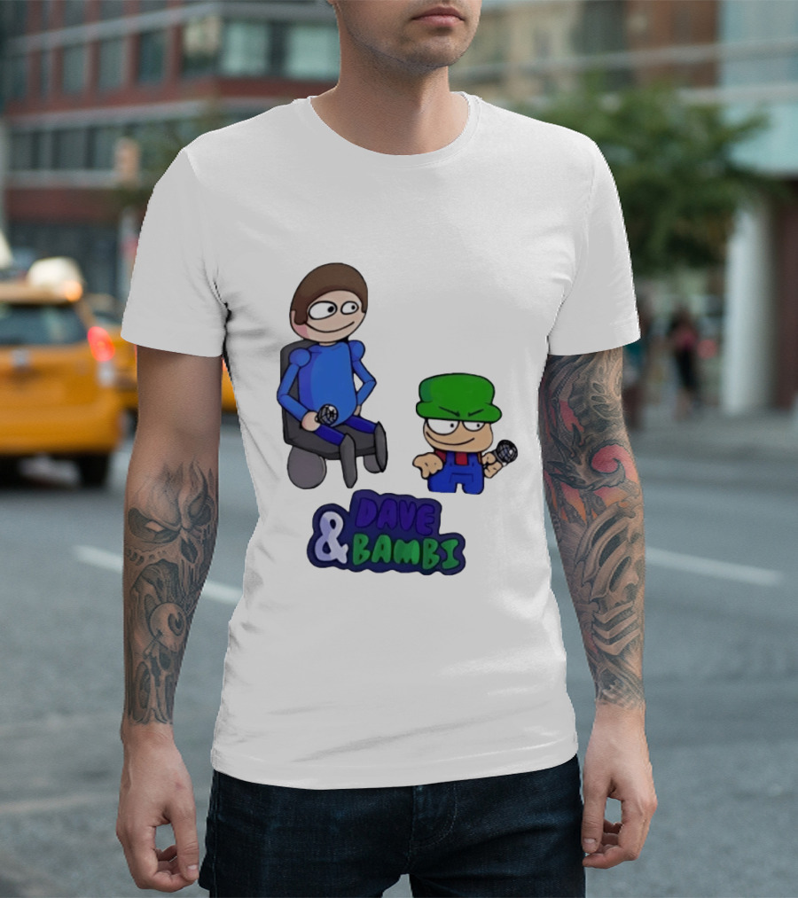 Friday Night Funkin Dave And Bambi Characters With Microphones T-Shirt