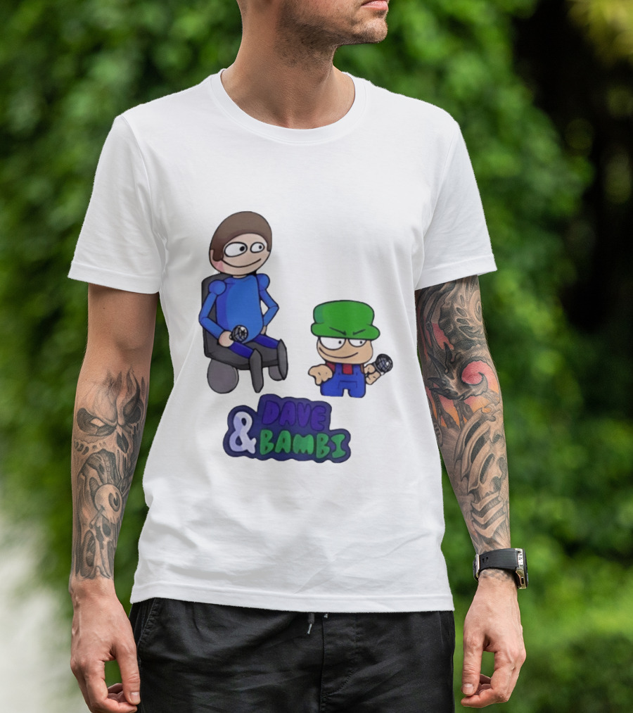 Friday Night Funkin Dave And Bambi Characters With Microphones T-Shirt