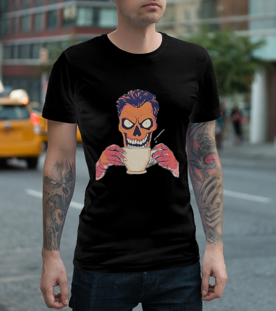 Skull Drink Coffee Skeleton Comic Unique T-Shirt