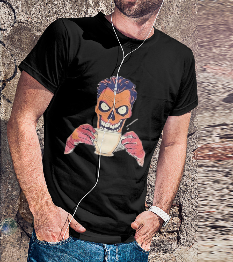 Skull Drink Coffee Skeleton Comic Unique T-Shirt
