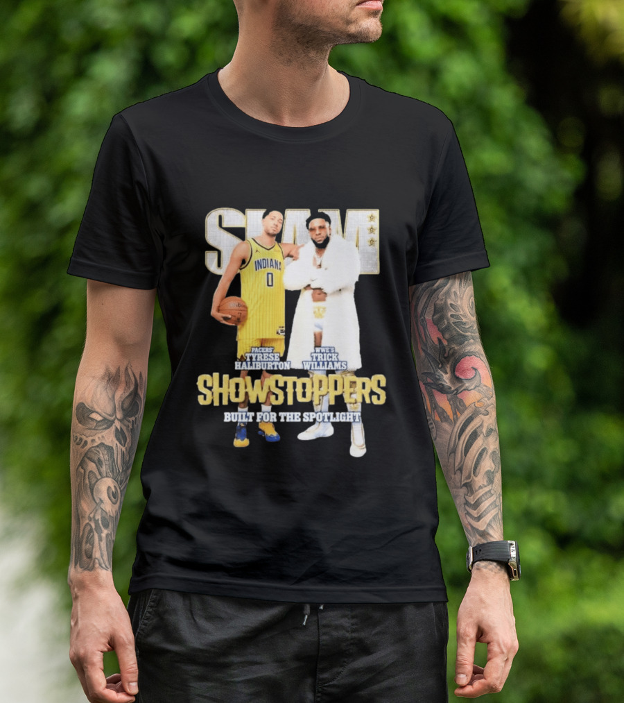 Slam Pacers Tyrese Haliburton WWE Trick Williams Showstoppers Built For The Spotlight T-Shirt