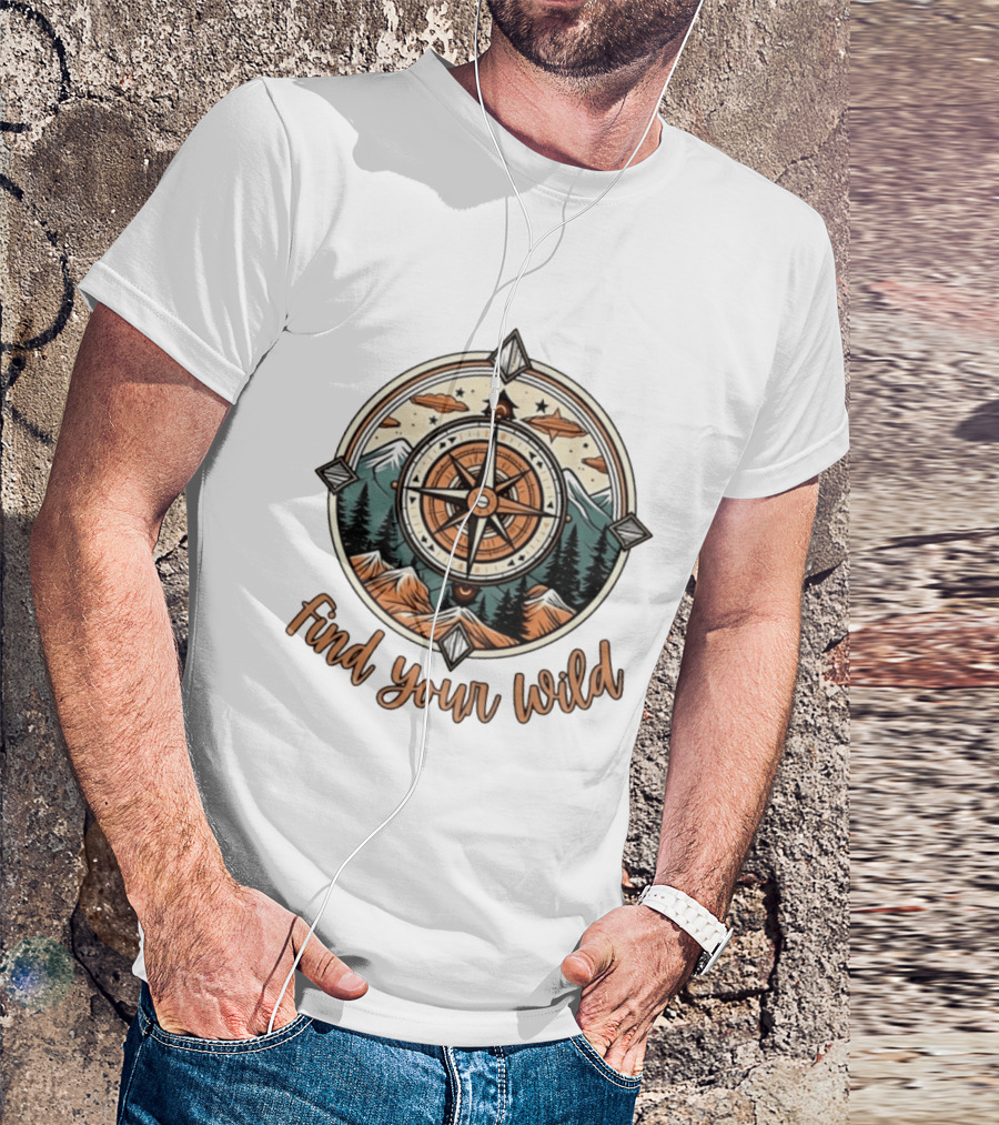 Find Your Wild Compass Mountain Adventure Nature Exploration T-Shirt