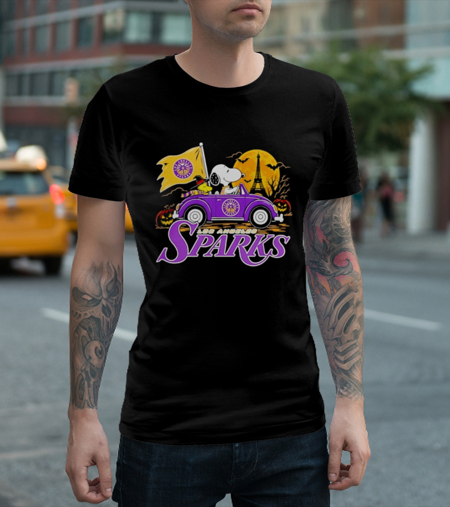 Snoopy Woodstock Los Angeles Sparks Halloween Pumpkin Car Adventure T-Shirt