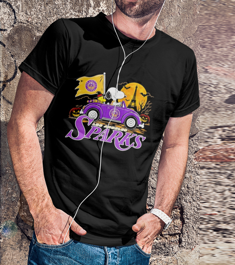 Snoopy Woodstock Los Angeles Sparks Halloween Pumpkin Car Adventure T-Shirt