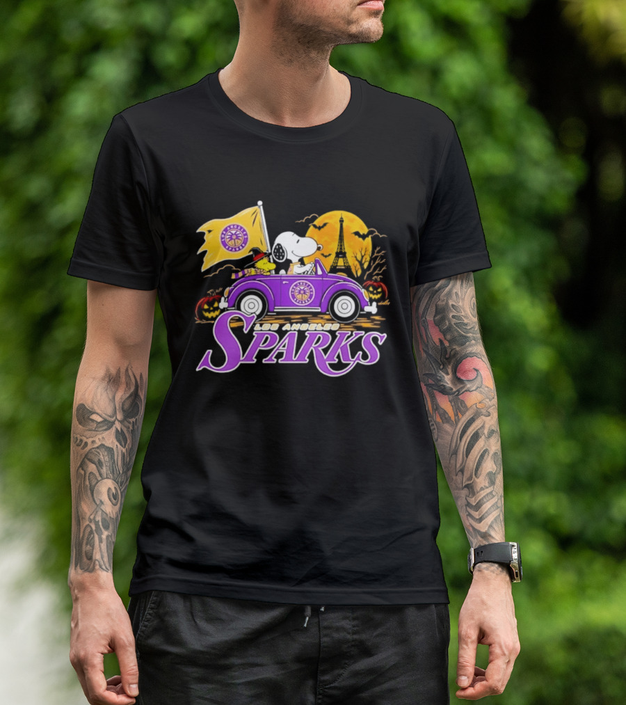 Snoopy Woodstock Los Angeles Sparks Halloween Pumpkin Car Adventure T-Shirt