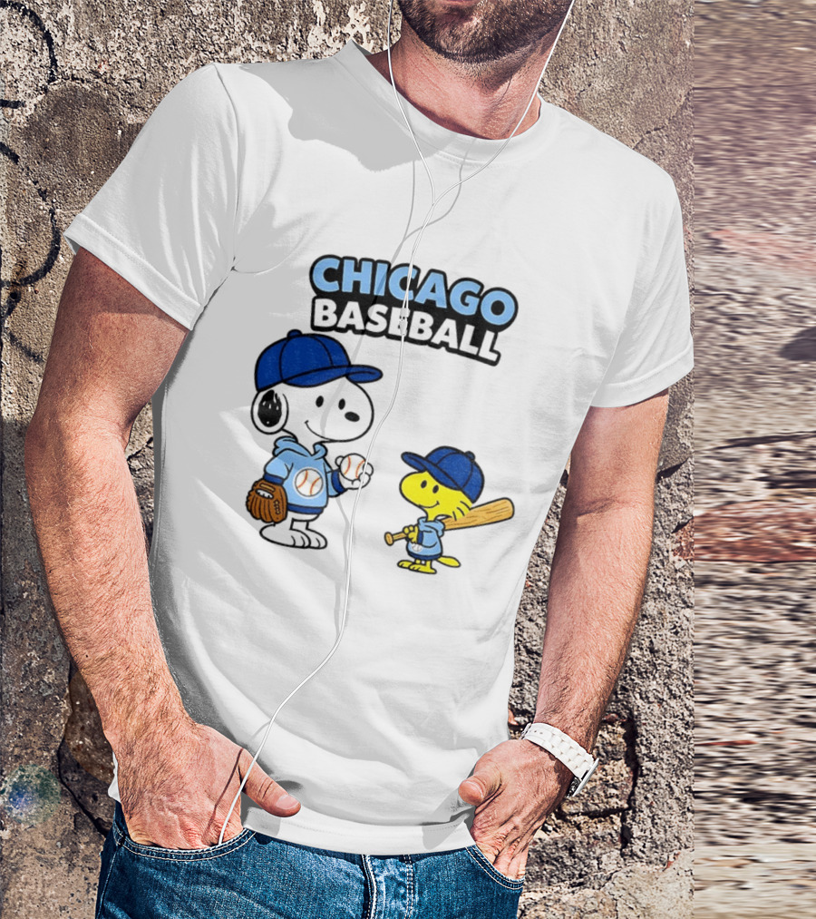 Chicago Cubs Baseball Snoopy Woodstock Peanuts Cartoon MLB T-Shirt
