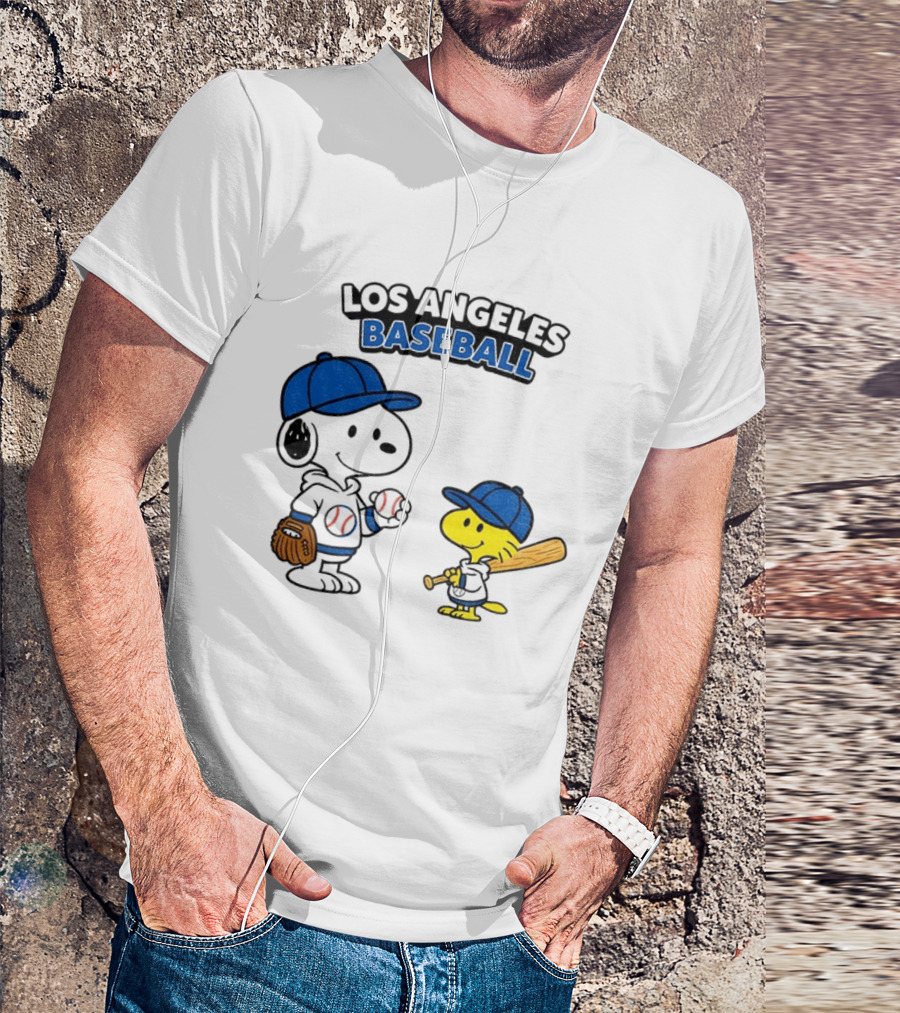 Snoopy Woodstock Los Angeles Baseball Peanuts Cartoon MLB T-Shirt
