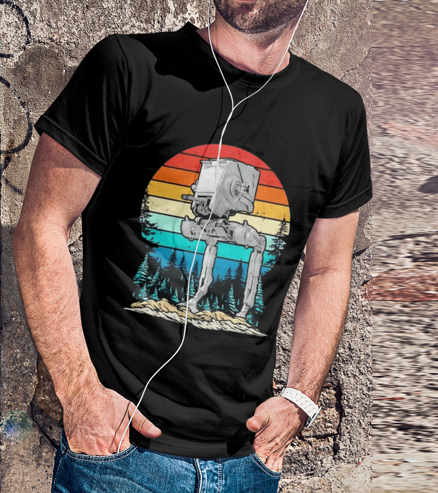 Star Wars AT ST Walker Retro Sunset And Pine Forest Scene T-Shirt