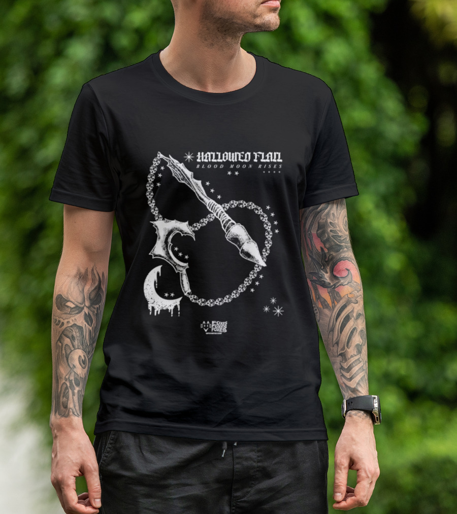 Hallowed Flan Blood Moon Rises Gothic Dark Fantasy Dripping Crescent Stars T-Shirt