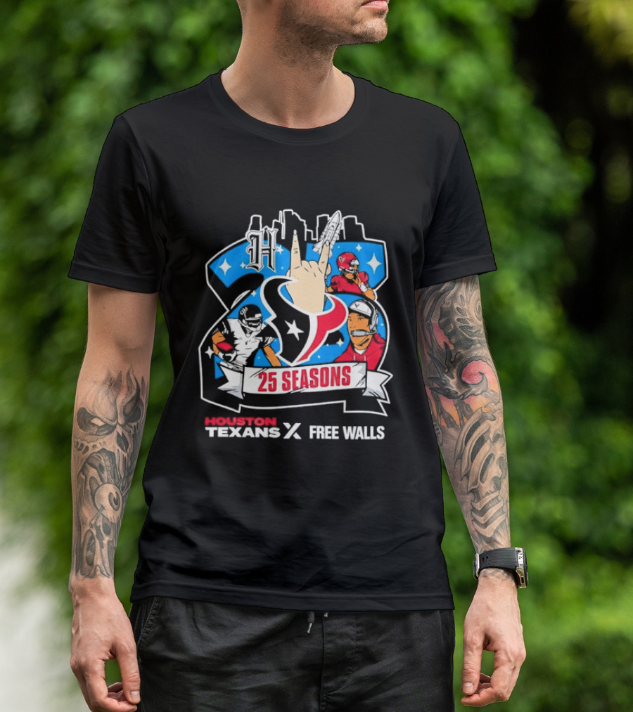 Houston Texans 25 Seasons Collaboration Free Walls Celebration T-Shirt