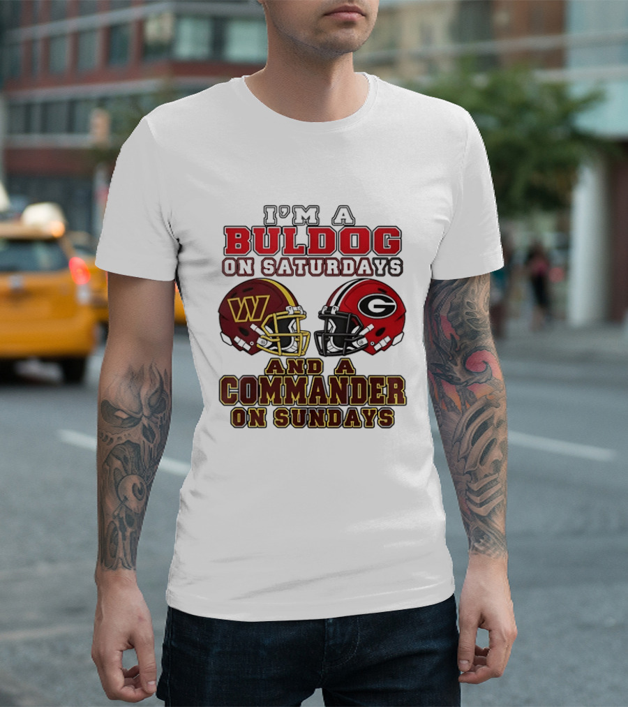 I'm A Bulldog On Saturdays And A Commander On Sundays Football Helmets T-Shirt