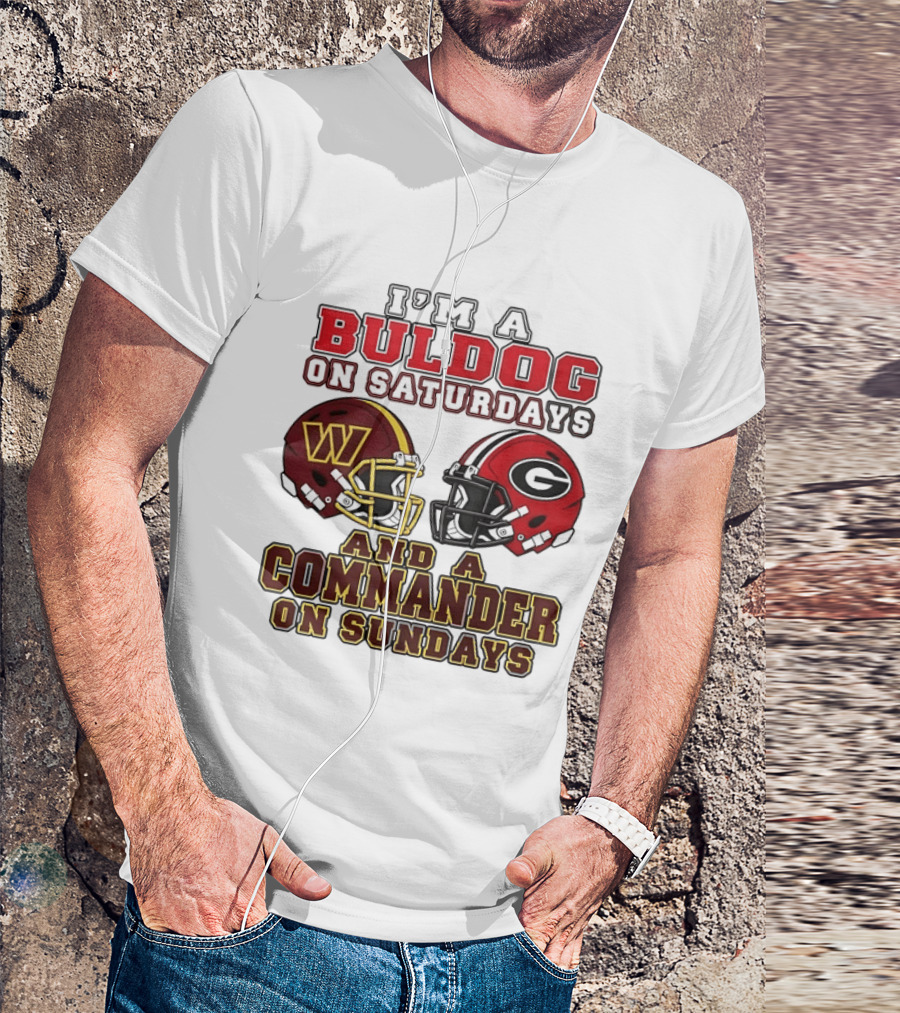 I'm A Bulldog On Saturdays And A Commander On Sundays Football Helmets T-Shirt