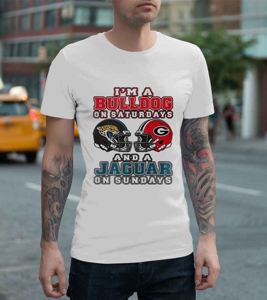 I'm A Bulldog On Saturdays Georgia Bulldogs And A Jaguar On Sundays Jacksonville Jaguars T-Shirt