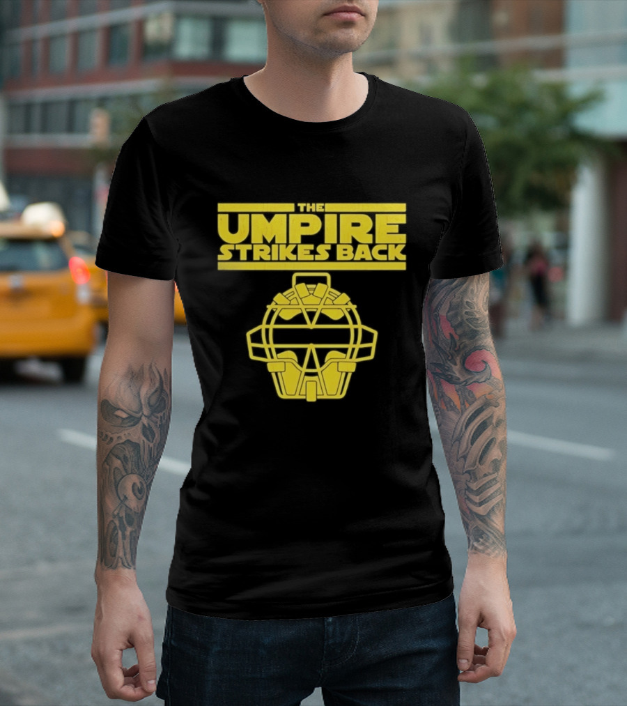 The Umpire Strikes Back Baseball Umpire Mask Retro Yellow T-Shirt