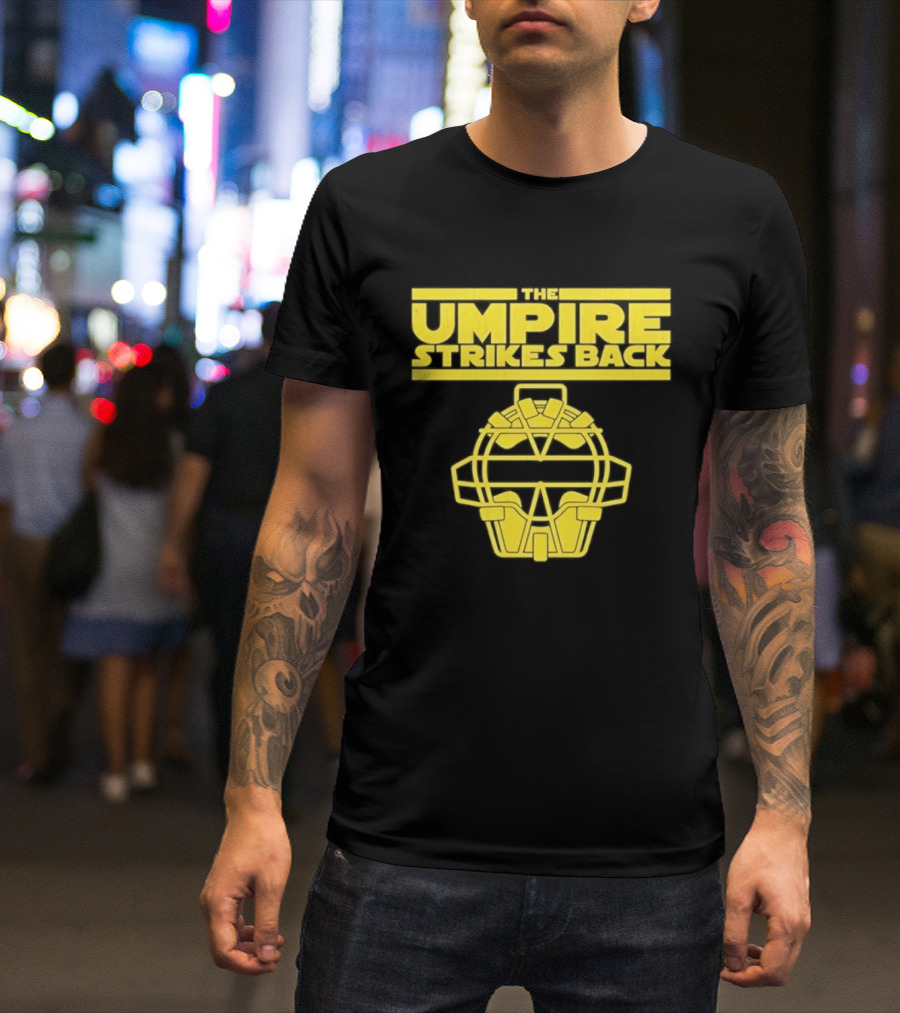 The Umpire Strikes Back Baseball Umpire Mask Retro Yellow T-Shirt