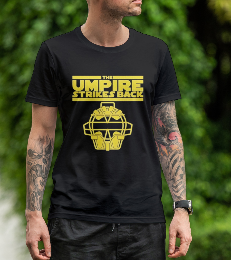 The Umpire Strikes Back Baseball Umpire Mask Retro Yellow T-Shirt
