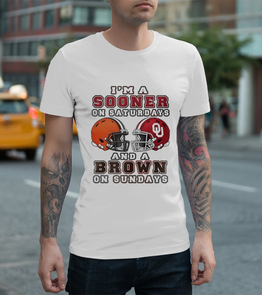 I'm A Sooner On Saturdays And A Brown On Sundays Football Helmets T-Shirt