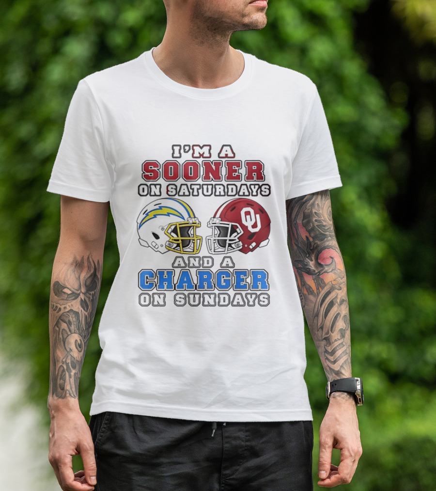 I'm A Sooner On Saturdays And A Charger On Sundays Football Helmets T-Shirt