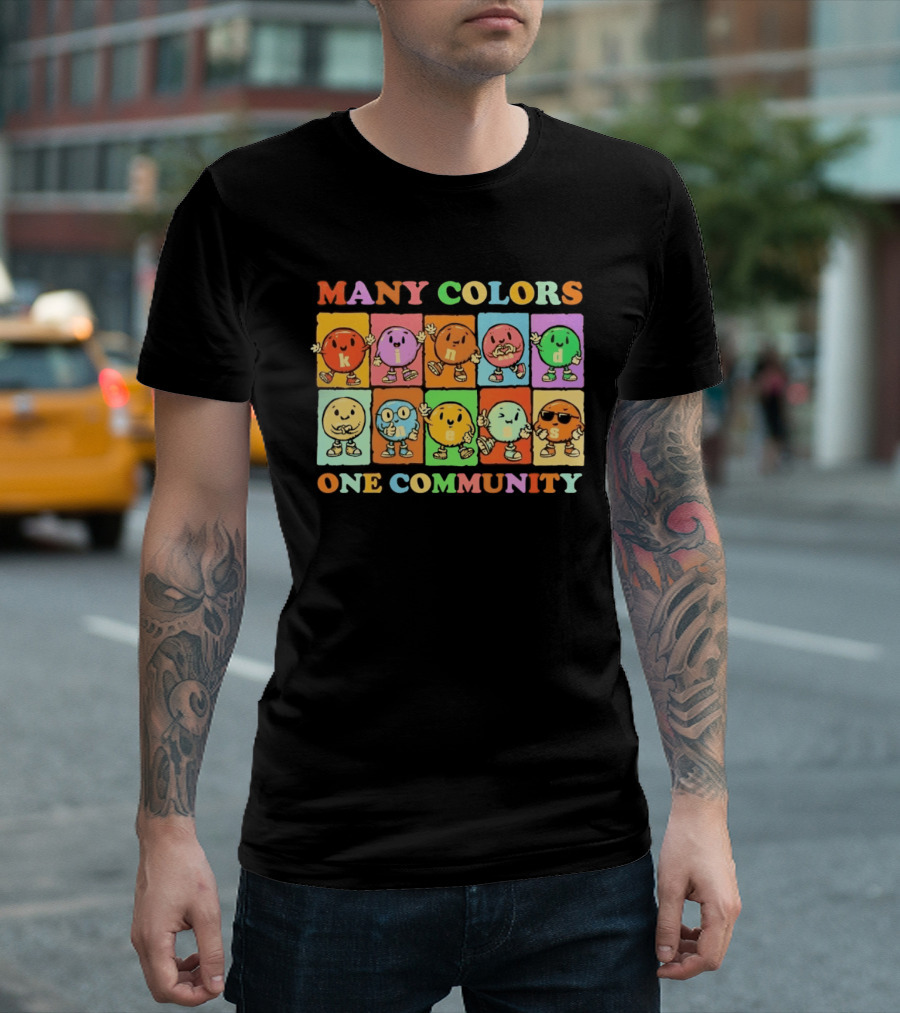 Many Colors Kindness One Community Cartoon Characters T-Shirt