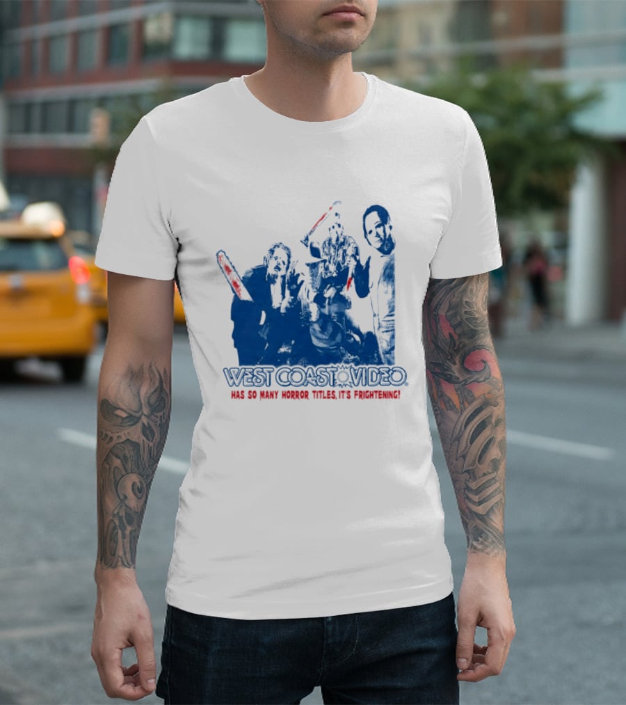 West Coast Video Horror It's Frightening Slasher Movie Halloween T-Shirt