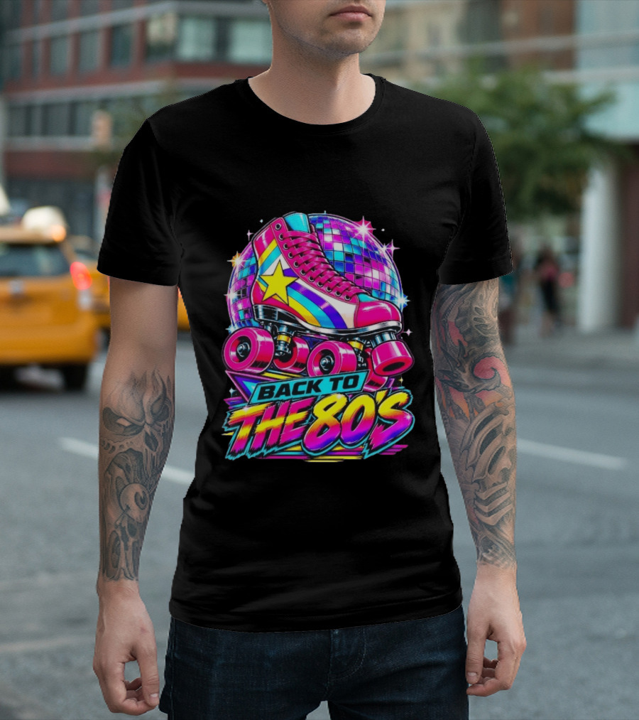 Back To The 80's Roller Skate Disco Vibrant Retro Starburst T-Shirt