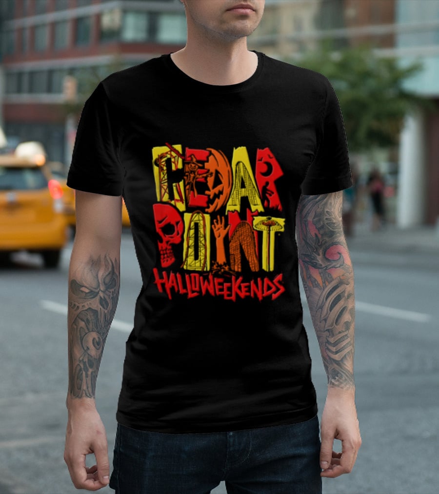 Cedar Point Halloweekends Roller S Scarecrow Skull Zombie Halloween Event T-Shirt