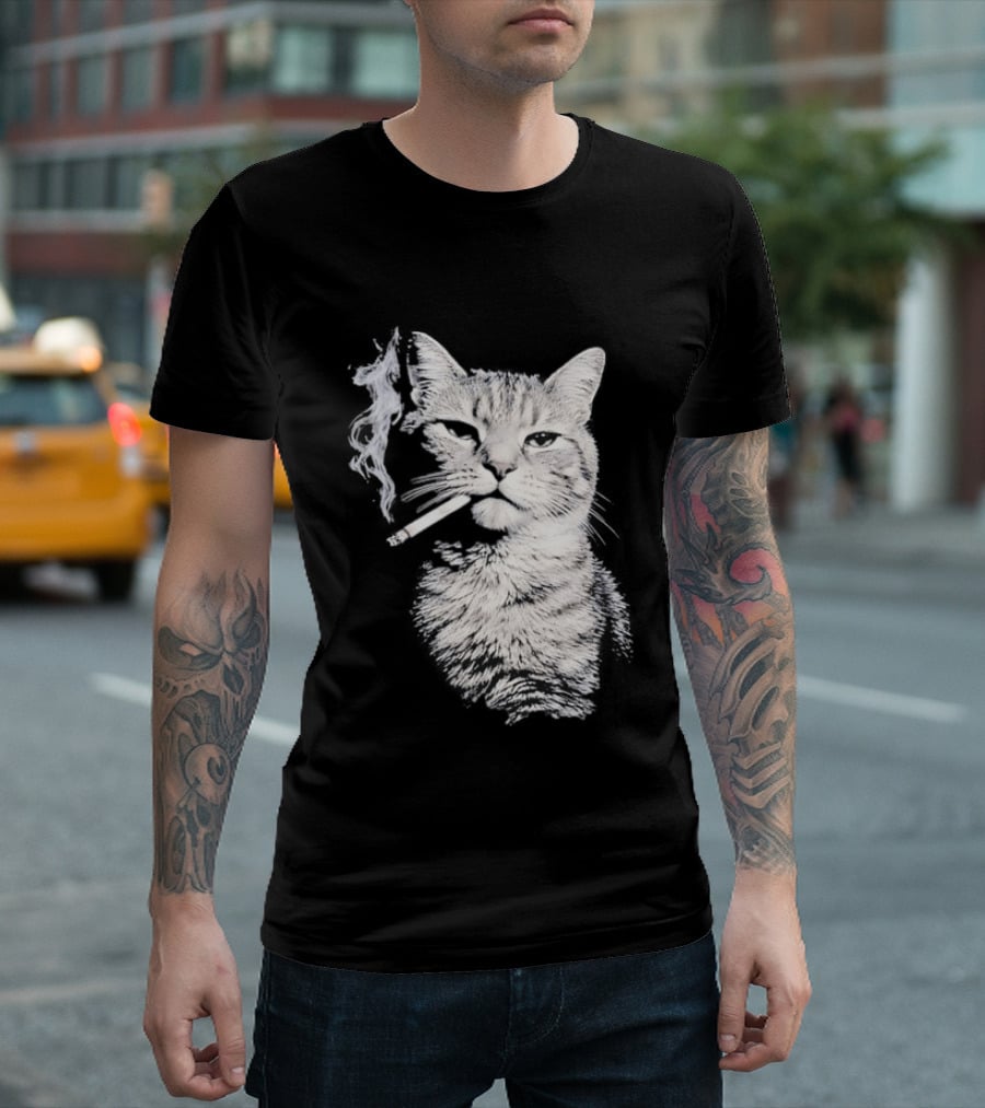 Tabby Cat Smoking Cigarette Animal T-Shirt